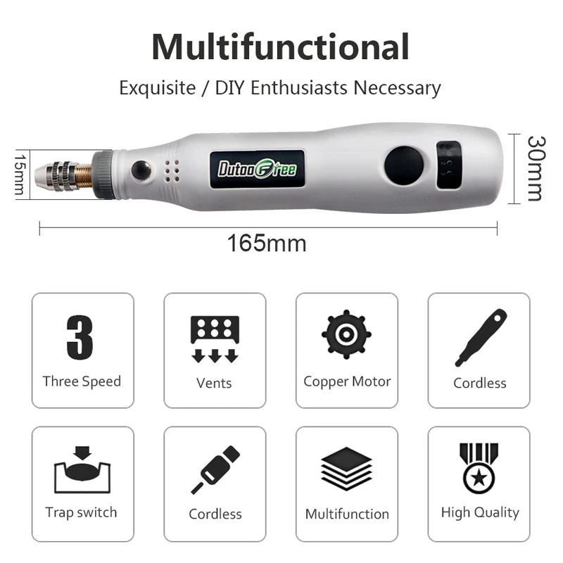 USB Cordless Mini Drill with Variable Speed and Accessories - Smarsty
