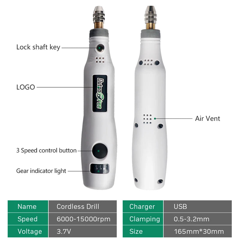 USB Cordless Mini Drill with Variable Speed and Accessories - Smarsty