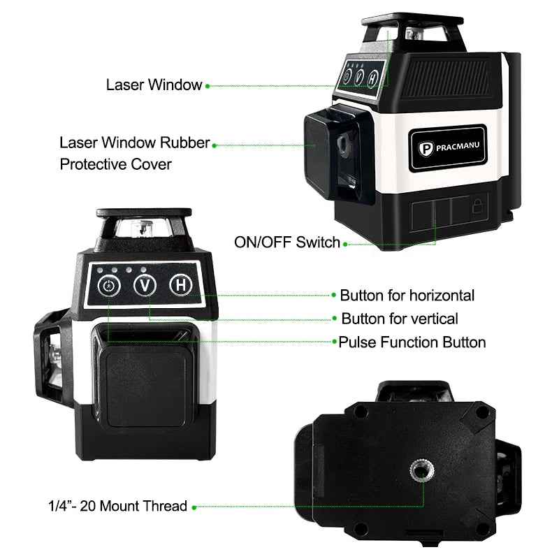 Pracmanu Mini 12 Lines Laser Level with Green Beam - Smarsty