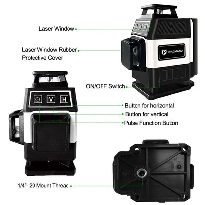 Pracmanu Mini 16 Lines Green Laser Level with Remote Control - Smarsty