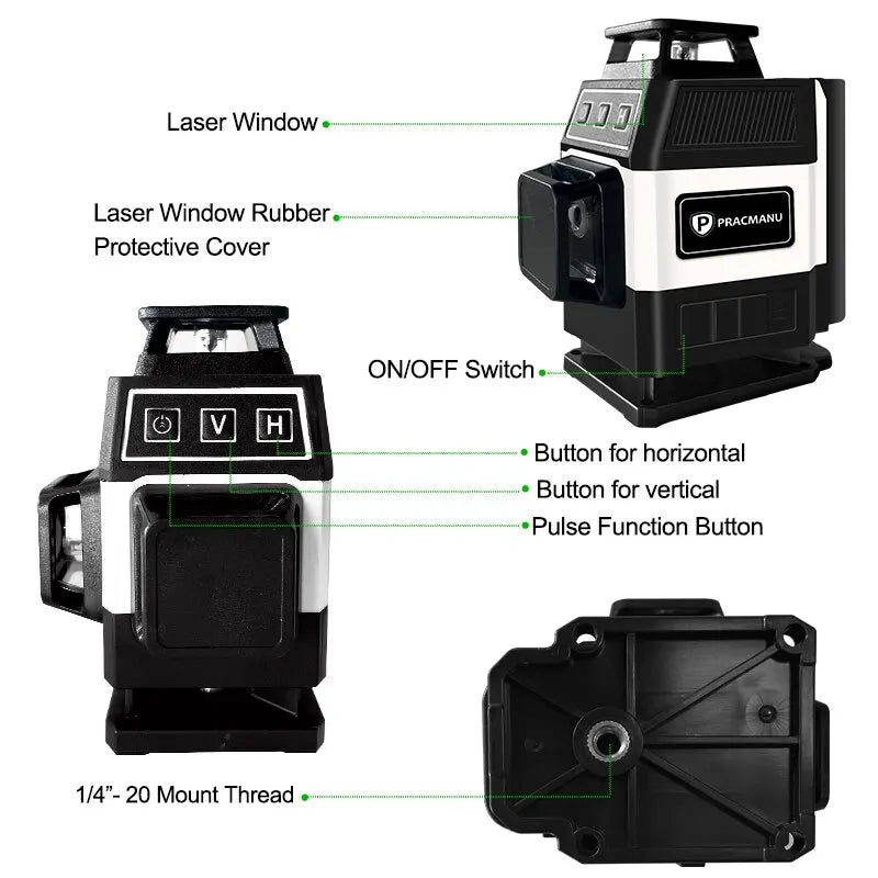 Pracmanu Mini 16 Lines Green Laser Level with Remote Control - Smarsty