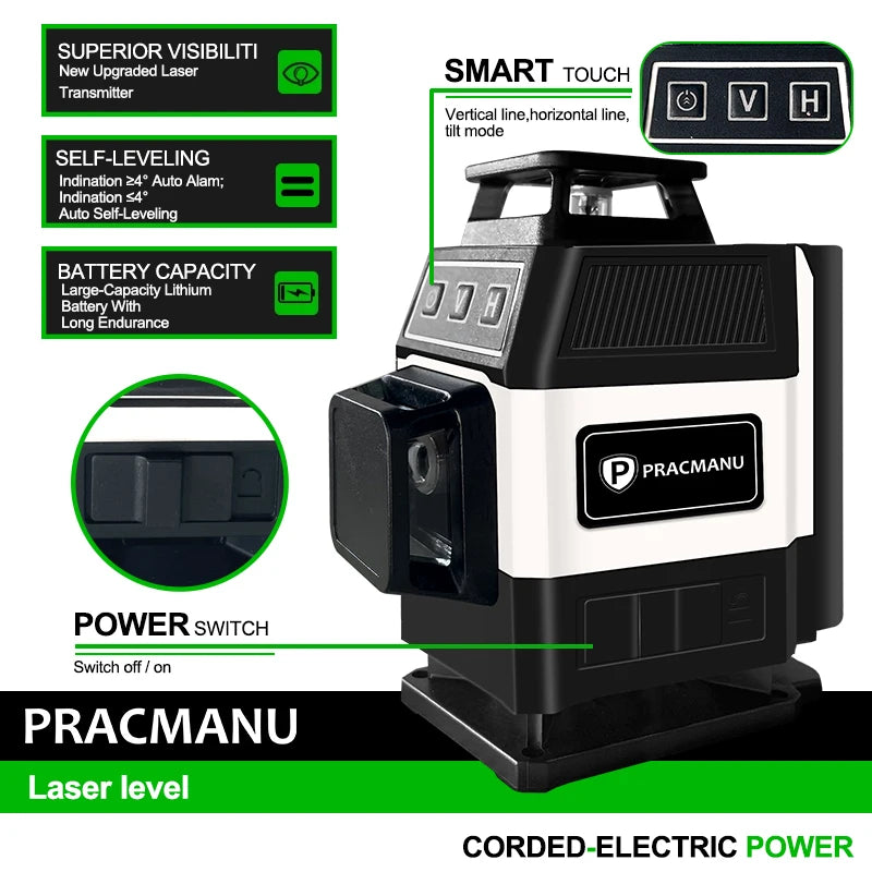 Pracmanu Mini 16 Lines Green Laser Level with Remote Control - Smarsty