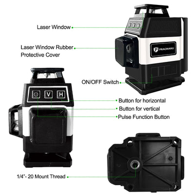 Pracmanu Mini 16 Lines Green Laser Level with Remote Control - Smarsty