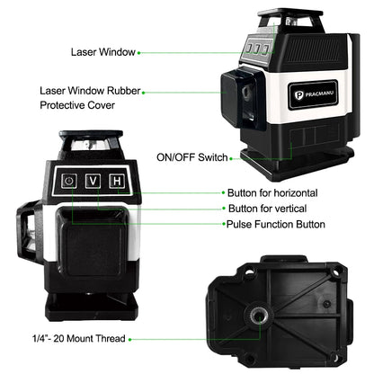 Pracmanu Mini 16 Lines Green Laser Level with Remote Control - Smarsty