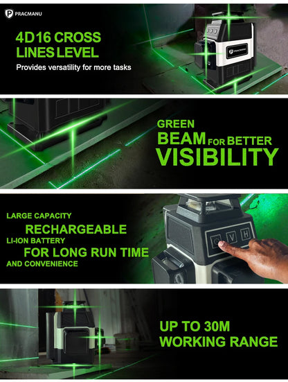Pracmanu Mini 16 Lines Green Laser Level with Remote Control - Smarsty