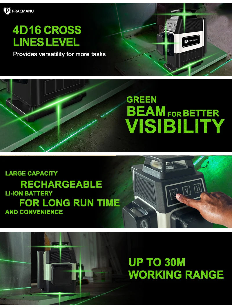 Pracmanu Mini 16 Lines Green Laser Level with Remote Control - Smarsty