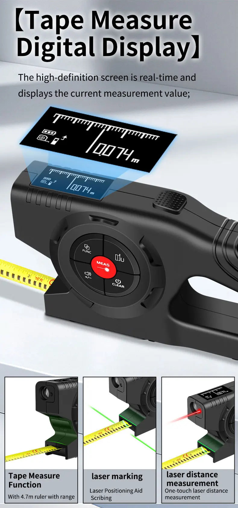 3 in 1 Laser Rangefinder with Backlight LCD Display - Smarsty