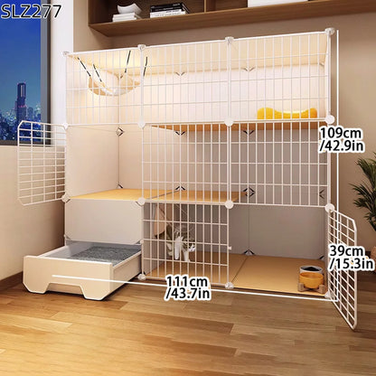 Extra Large Three-Story Cat Cage with Integrated Litter Box - Smarsty