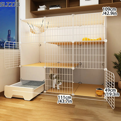 Extra Large Three-Story Cat Cage with Integrated Litter Box - Smarsty
