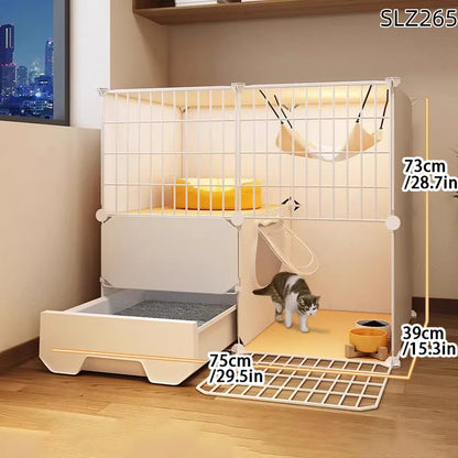 Extra Large Three-Story Cat Cage with Integrated Litter Box - Smarsty