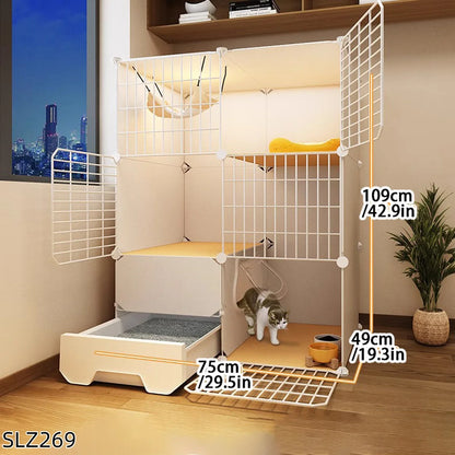 Extra Large Three-Story Cat Cage with Integrated Litter Box - Smarsty