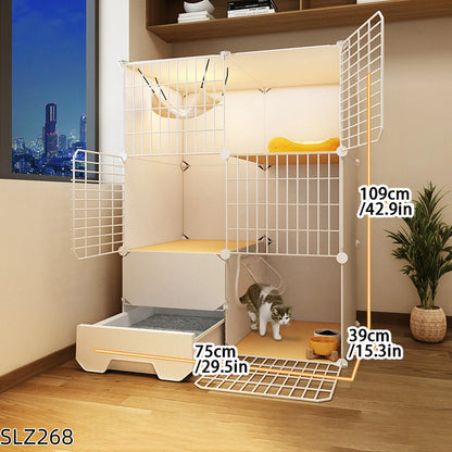 Extra Large Three-Story Cat Cage with Integrated Litter Box - Smarsty