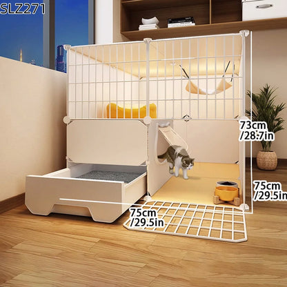 Extra Large Three-Story Cat Cage with Integrated Litter Box - Smarsty