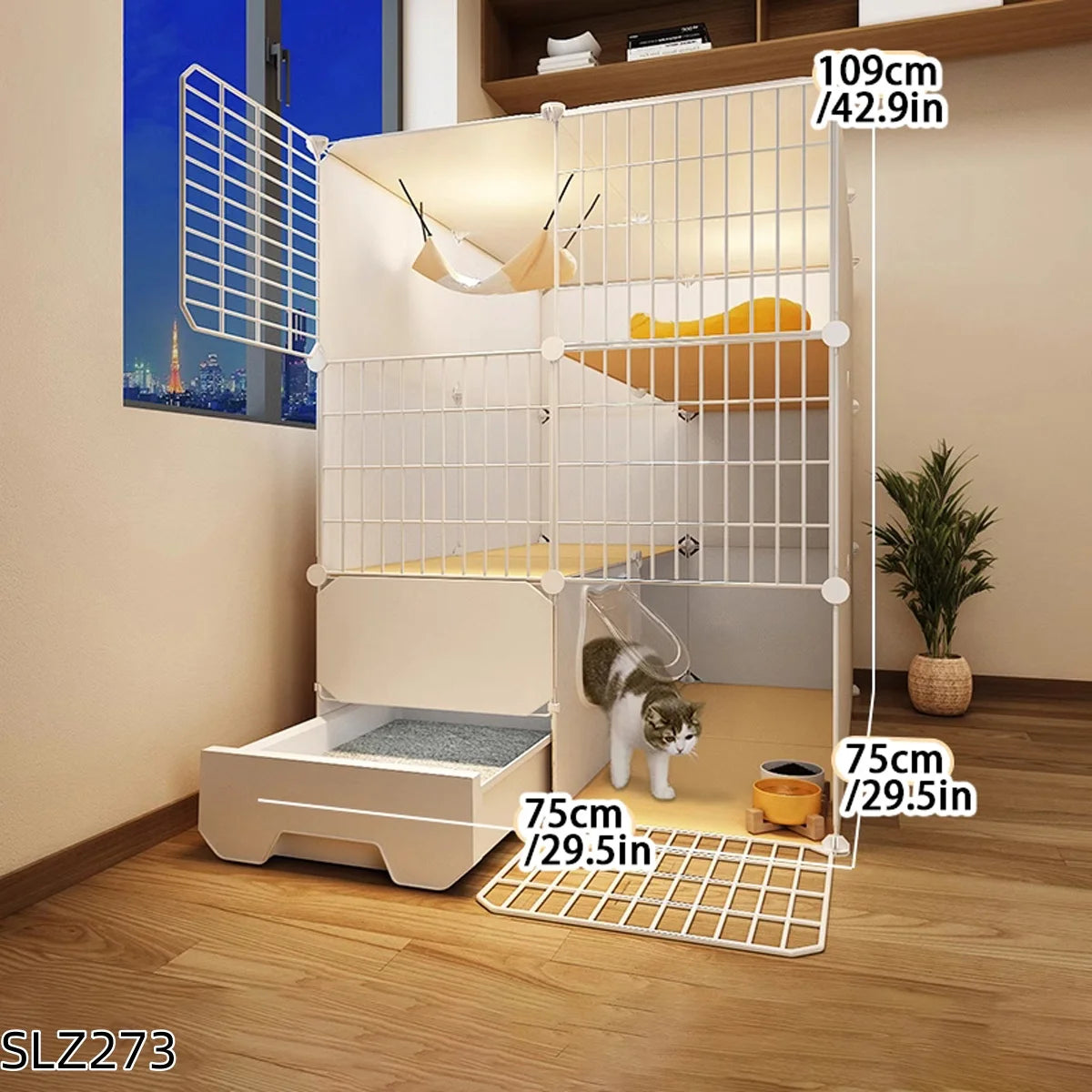 Extra Large Three-Story Cat Cage with Integrated Litter Box - Smarsty