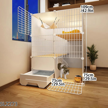 Extra Large Three-Story Cat Cage with Integrated Litter Box - Smarsty