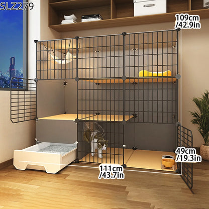 Extra Large Three-Story Cat Cage with Integrated Litter Box - Smarsty