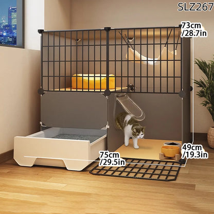 Extra Large Three-Story Cat Cage with Integrated Litter Box - Smarsty