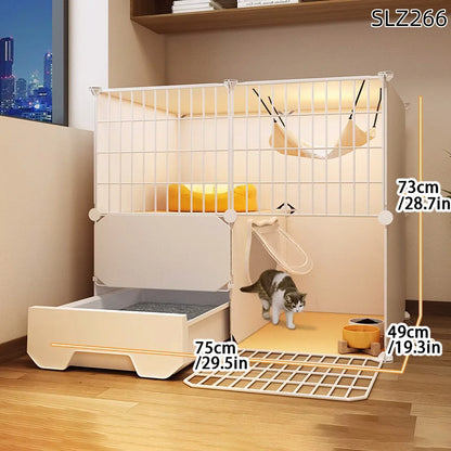 Extra Large Three-Story Cat Cage with Integrated Litter Box - Smarsty