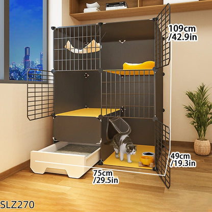 Extra Large Three-Story Cat Cage with Integrated Litter Box - Smarsty