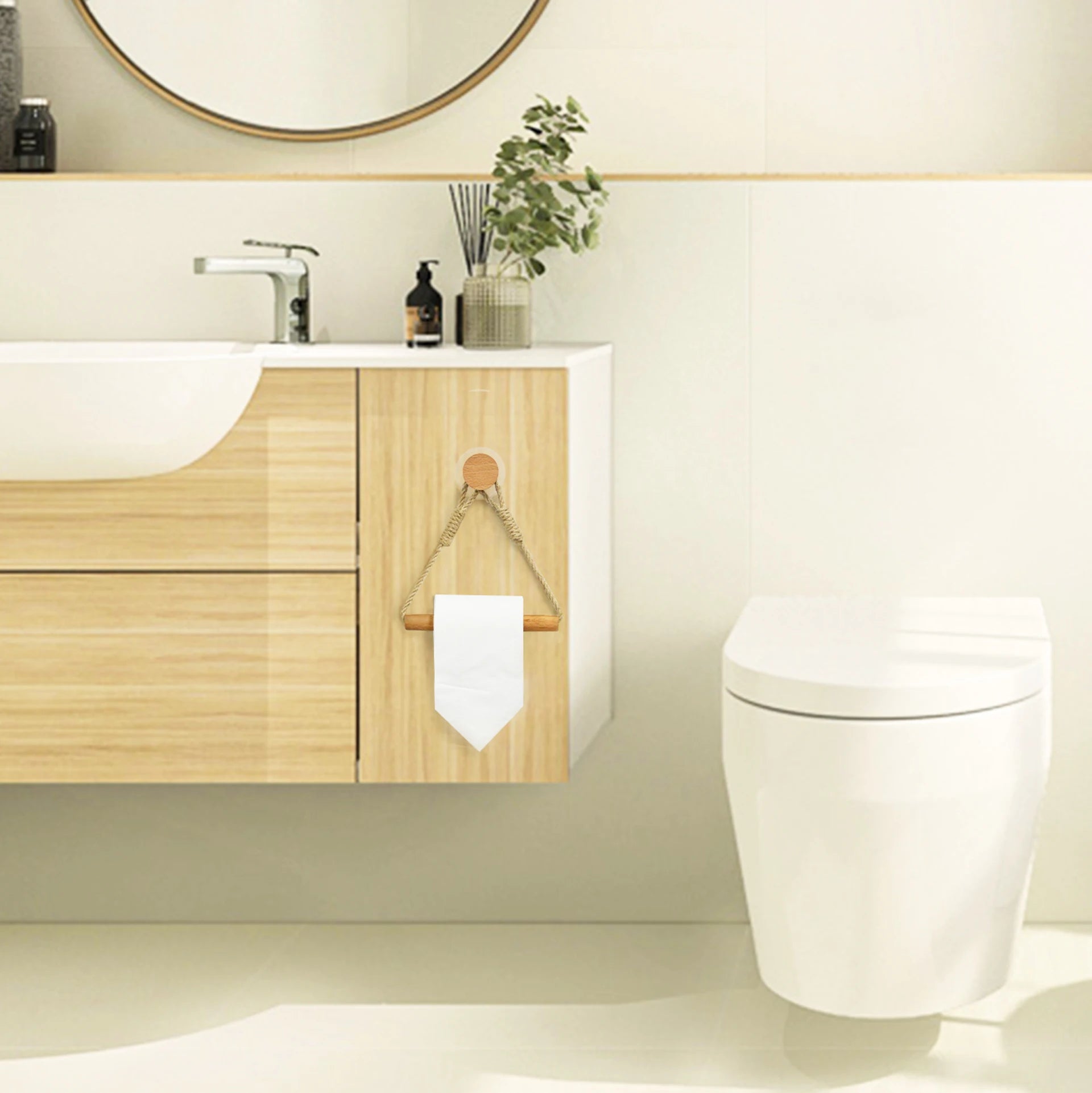 Wooden Wall Mounted Toilet Paper Holder with Towel Rack - Smarsty