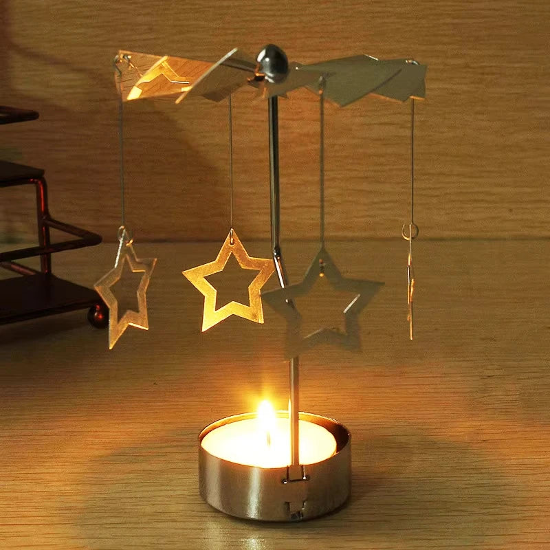 Silver Rotating Carousel Tea Light Candle Holder Decor - Smarsty