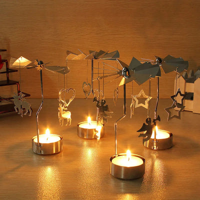 Silver Rotating Carousel Tea Light Candle Holder Decor - Smarsty