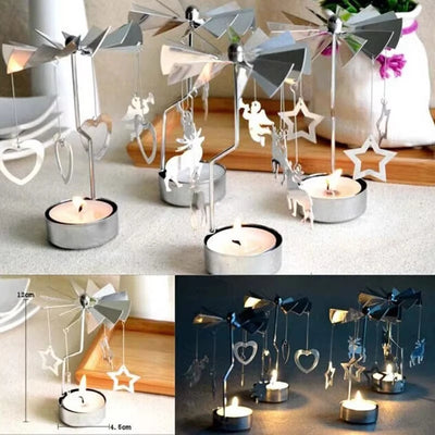 Silver Rotating Carousel Tea Light Candle Holder Decor - Smarsty