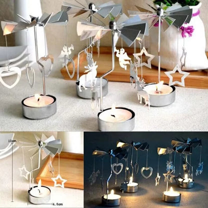 Silver Rotating Carousel Tea Light Candle Holder Decor - Smarsty