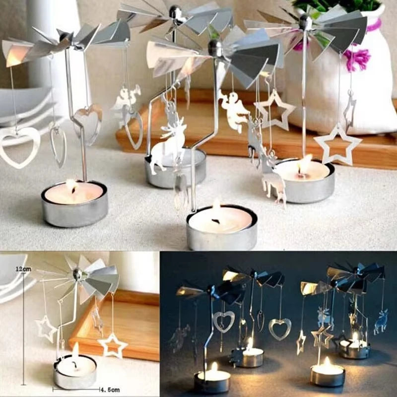 Silver Rotating Carousel Tea Light Candle Holder Decor - Smarsty