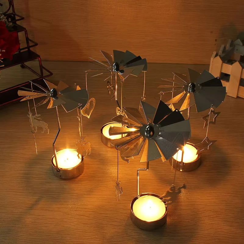 Silver Rotating Carousel Tea Light Candle Holder Decor - Smarsty