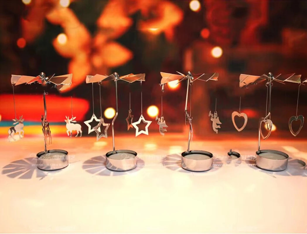 Silver Rotating Carousel Tea Light Candle Holder Decor - Smarsty