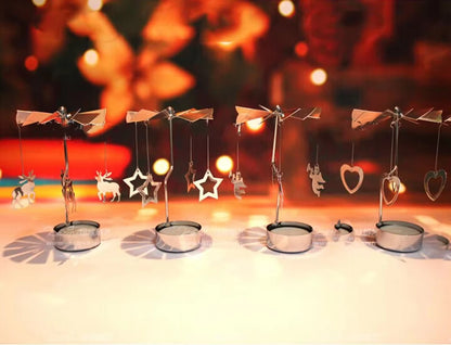 Silver Rotating Carousel Tea Light Candle Holder Decor - Smarsty