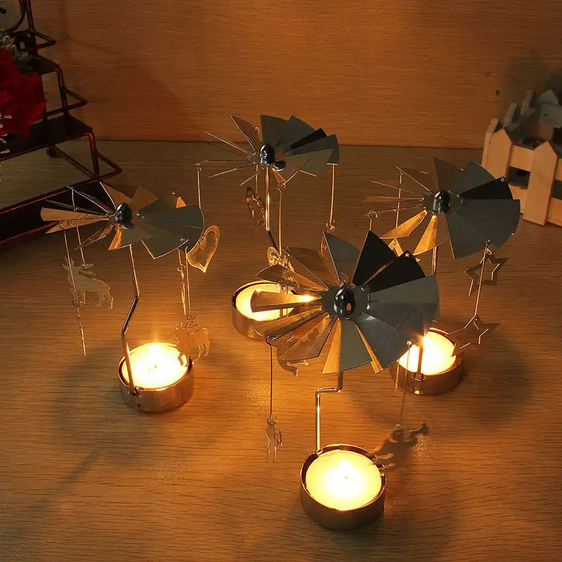 Silver Rotating Carousel Tea Light Candle Holder Decor - Smarsty