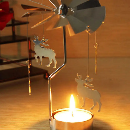 Silver Rotating Carousel Tea Light Candle Holder Decor - Smarsty