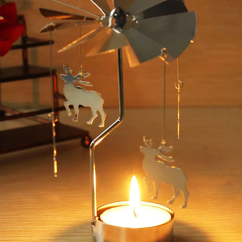 Silver Rotating Carousel Tea Light Candle Holder Decor - Smarsty