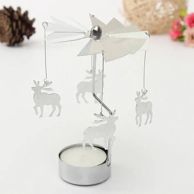 Silver Rotating Carousel Tea Light Candle Holder Decor - Smarsty