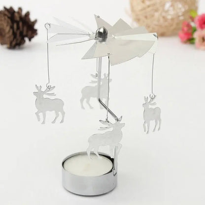 Silver Rotating Carousel Tea Light Candle Holder Decor - Smarsty