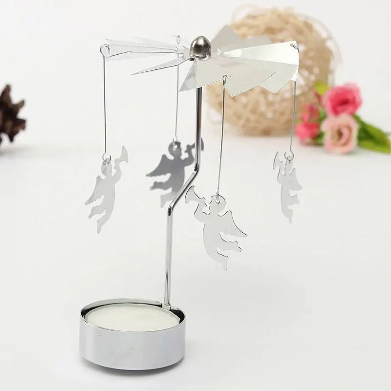 Silver Rotating Carousel Tea Light Candle Holder Decor - Smarsty