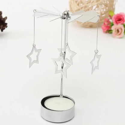 Silver Rotating Carousel Tea Light Candle Holder Decor - Smarsty