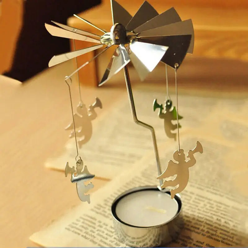 Silver Rotating Carousel Tea Light Candle Holder Decor - Smarsty