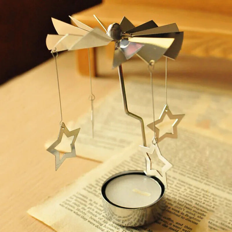 Silver Rotating Carousel Tea Light Candle Holder Decor - Smarsty