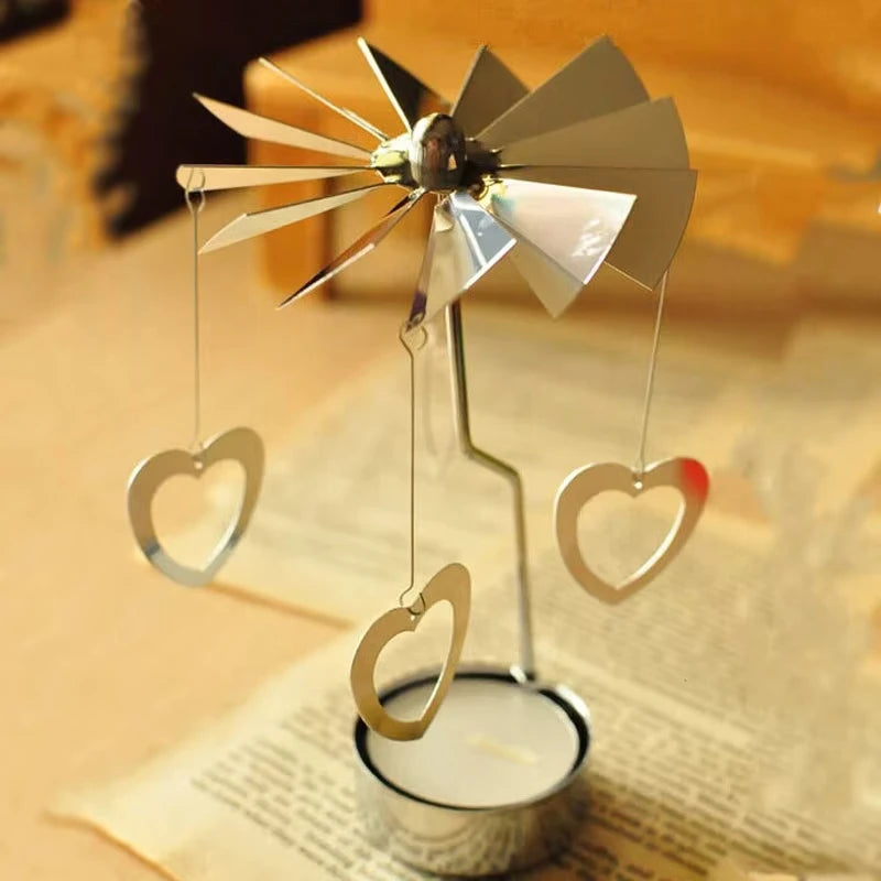 Silver Rotating Carousel Tea Light Candle Holder Decor - Smarsty