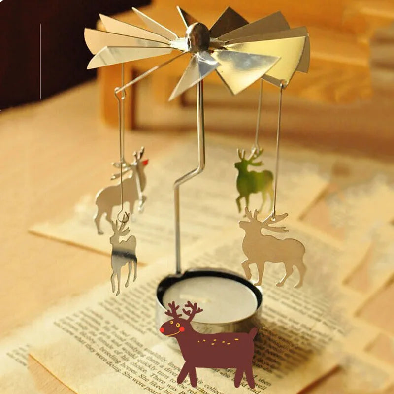 Silver Rotating Carousel Tea Light Candle Holder Decor - Smarsty