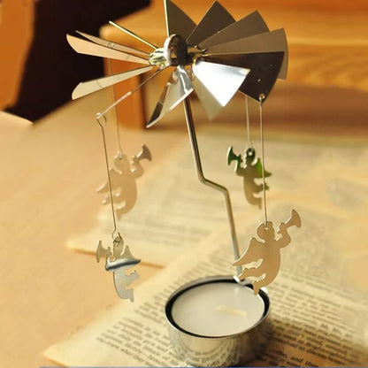 Silver Rotating Carousel Tea Light Candle Holder Decor - Smarsty