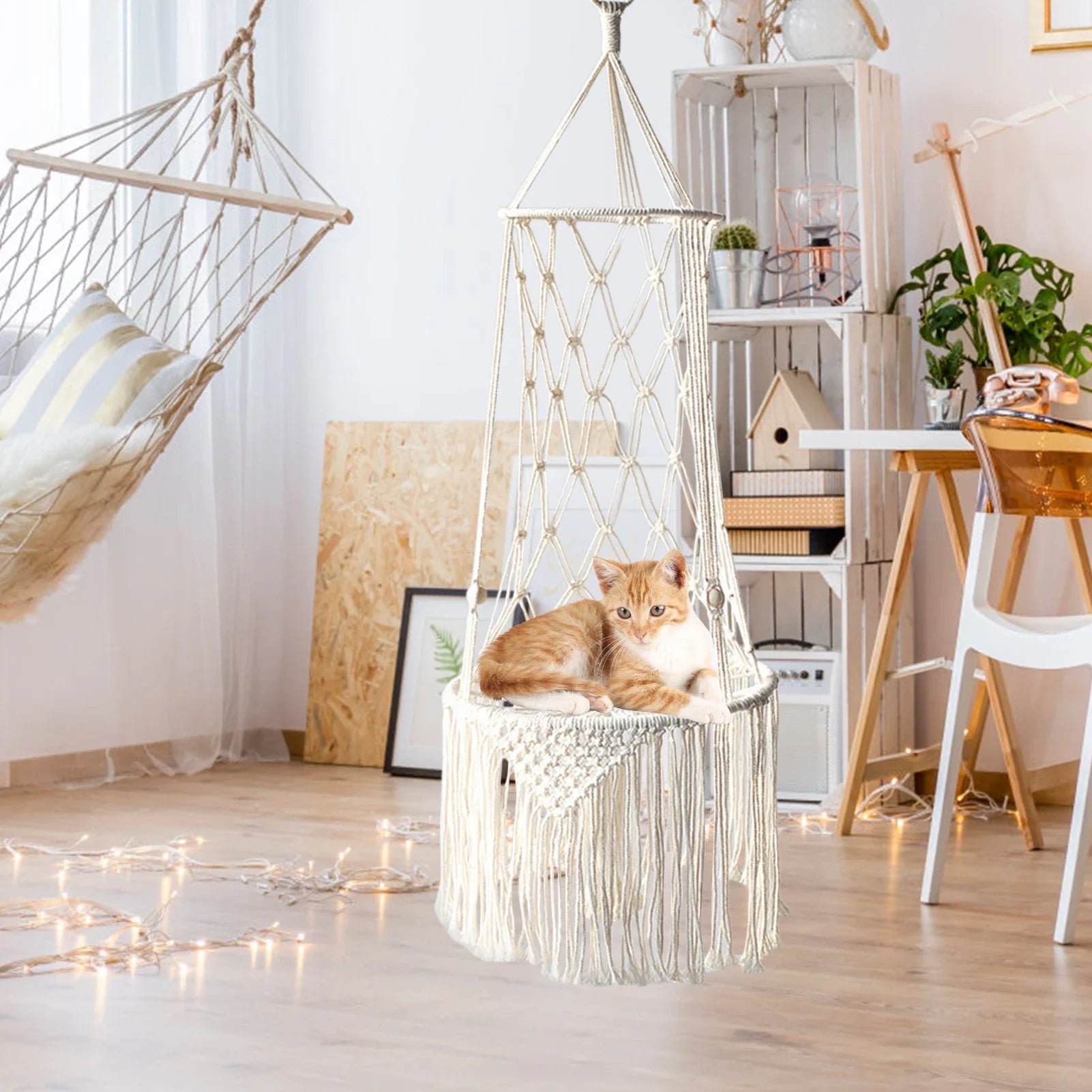 Handwoven Cat Hammock Swing Bed for Cozy Comfort - Smarsty