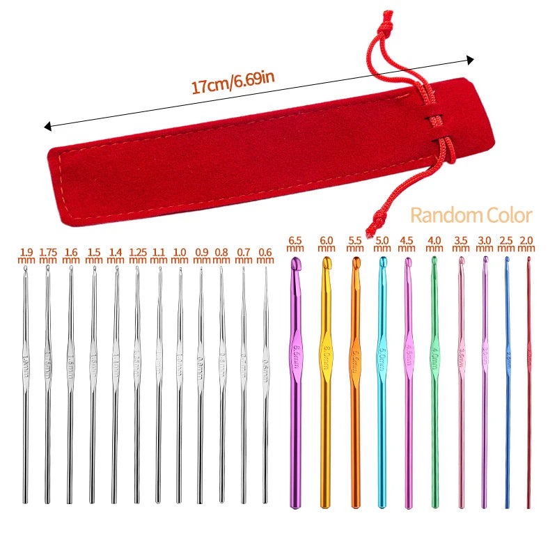 Coloured Aluminium Single Head Crochet Hook Set - Smarsty