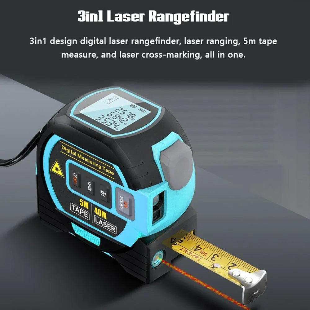 3 in 1 Laser Rangefinder with LCD Display and Tape Measure - Smarsty