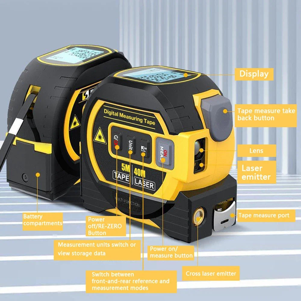 3 in 1 Laser Rangefinder with LCD Display and Tape Measure - Smarsty