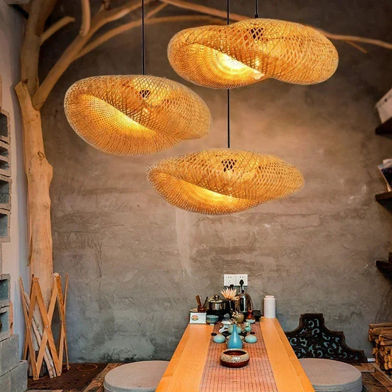 Bamboo Pendant Light with Hand Knit Design - Smarsty