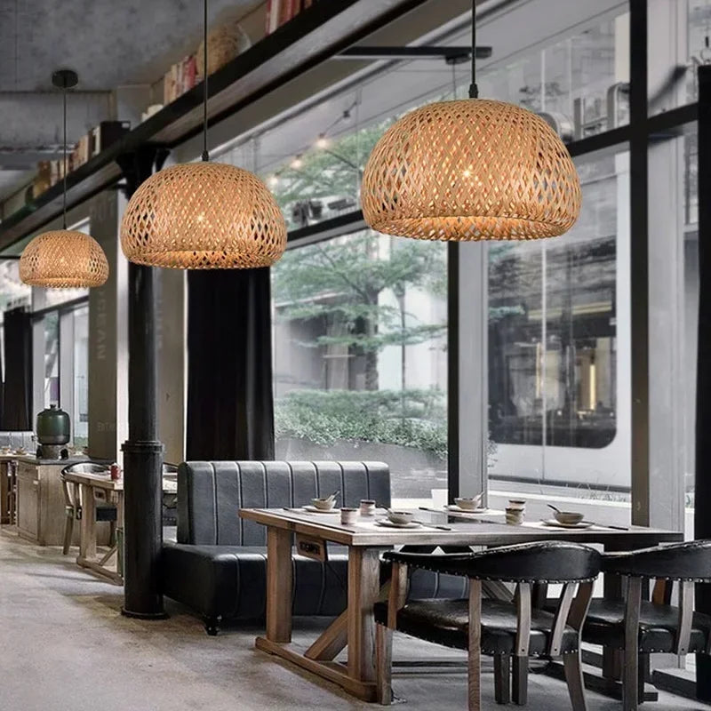 Bamboo Pendant Light with Hand Knit Design - Smarsty